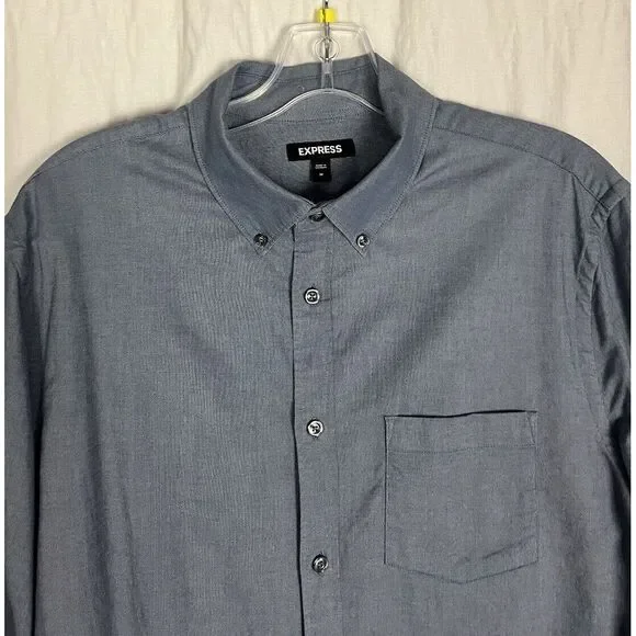 Express Button Down Blue Dress Shirt Men's Size M Cotton Long Sleeve - Picture 5 of 7